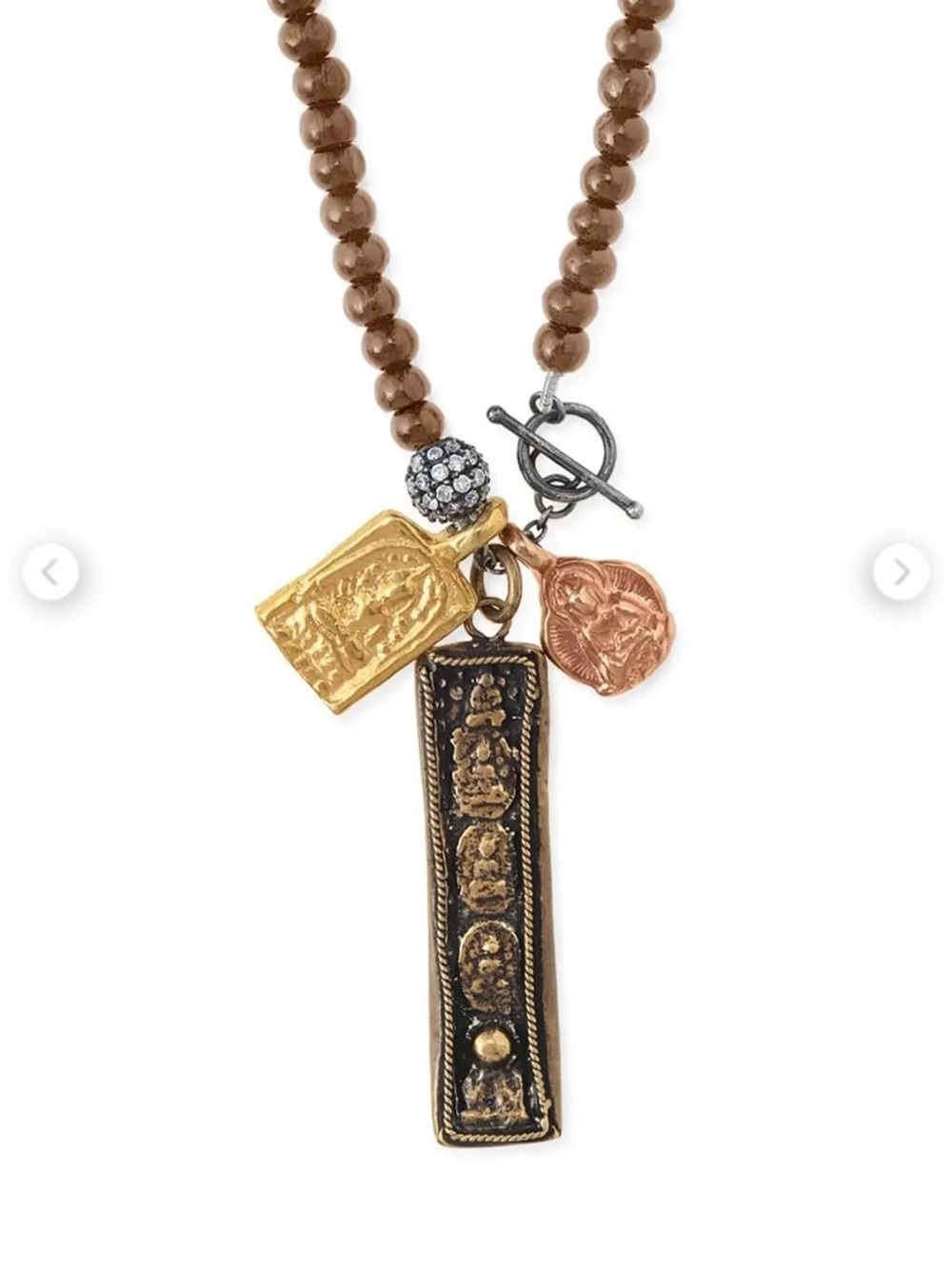 Stella & Dot Awakening Brown Bead Necklace with Buddhist Charms